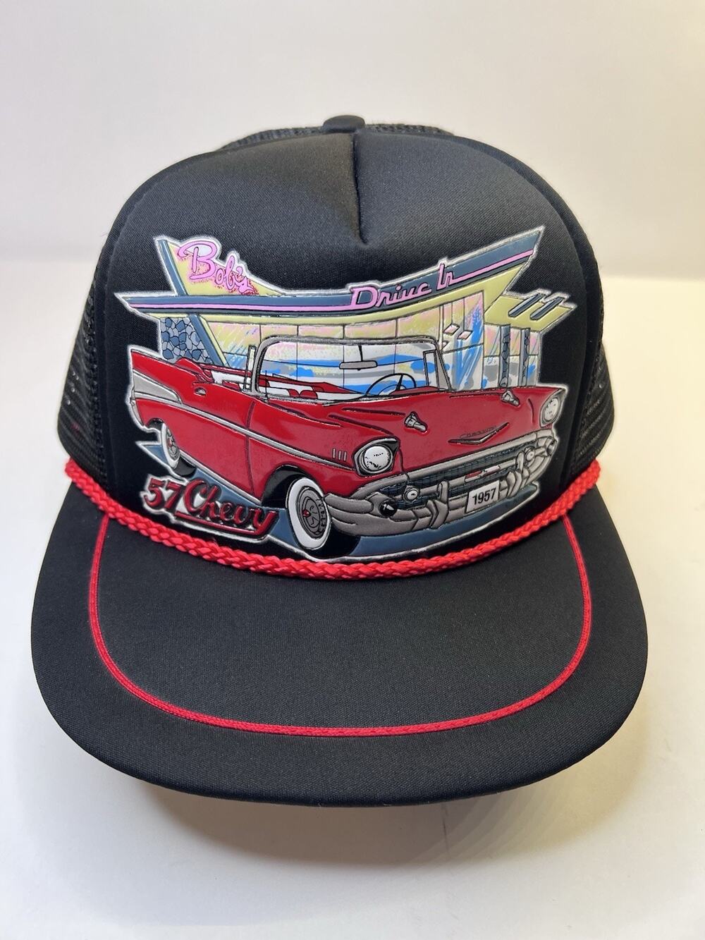Bobs Drive In 1957 Chevy Vintage Snapback Trucker Rope Cap Black Kandi
